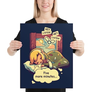 Hero of Nap Poster // Five More Minutes // Hey Listen Art Print // Cute Gaming // Toon Link & Navi // Kawaii // Triforce // Hyrule // Games
