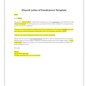 Plantilla de carta de condolencia de la iglesia, plantilla de carta de condolencia, carta de condolencia de la iglesia, plantilla de condolencia, plantilla de Word