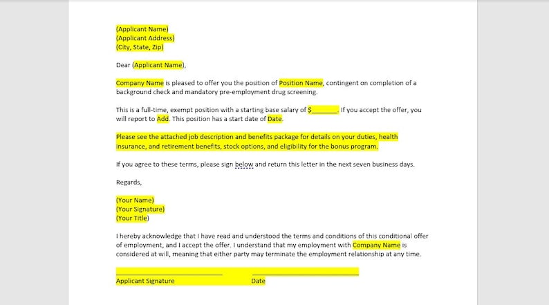 Conditional Job Offer Letter, Conditional Job Offer Letter Template