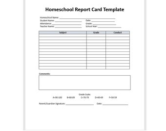 Editable Homeschool Template, Homeschool Report Card, Homeschool Report Card Template, Report Card Template, Word Template, Simple Template