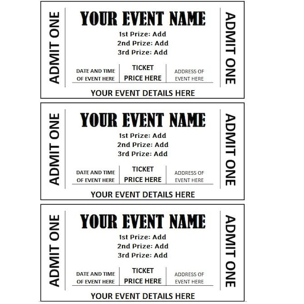 Event Raffle Ticket Template Etsy