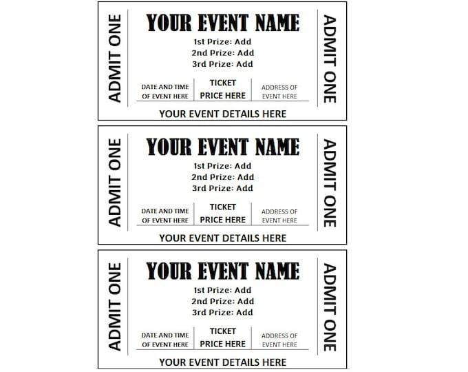 EDITABLE PRINTABLE Tickets, Make Your Own Tickets, Print Your Own