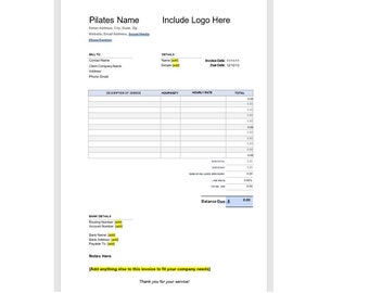 Editable Pilates Instructor Invoice Template, Pilates Instructor Invoice Template, Word Template Invoice, Word Template, Simple Template