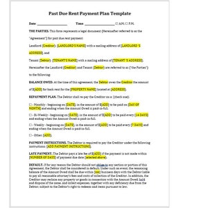 Plantilla editable de plan de pago de alquiler vencido, plan de pago vencido, plan de pago, pago vencido, plantilla simple, plantilla de Word