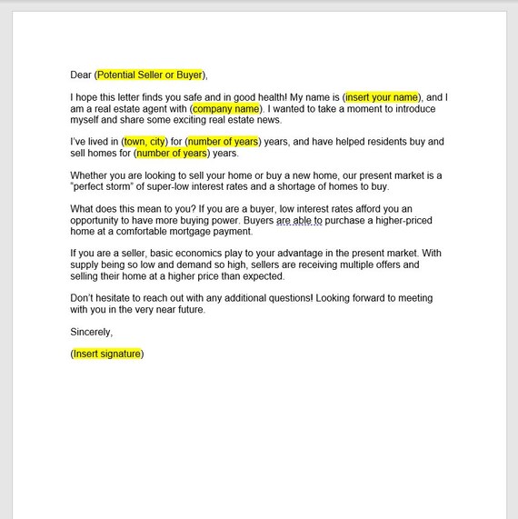 Real Estate Lead Letter Template Real Estate Lead Letter - Etsy