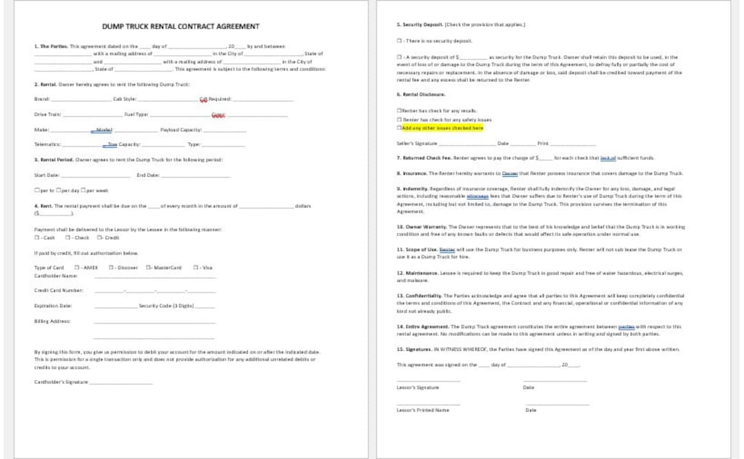 Dump Truck Rental Contract Agreement Dump Truck Rental Contract Dump truck rental contract agreement dump truck rental contract