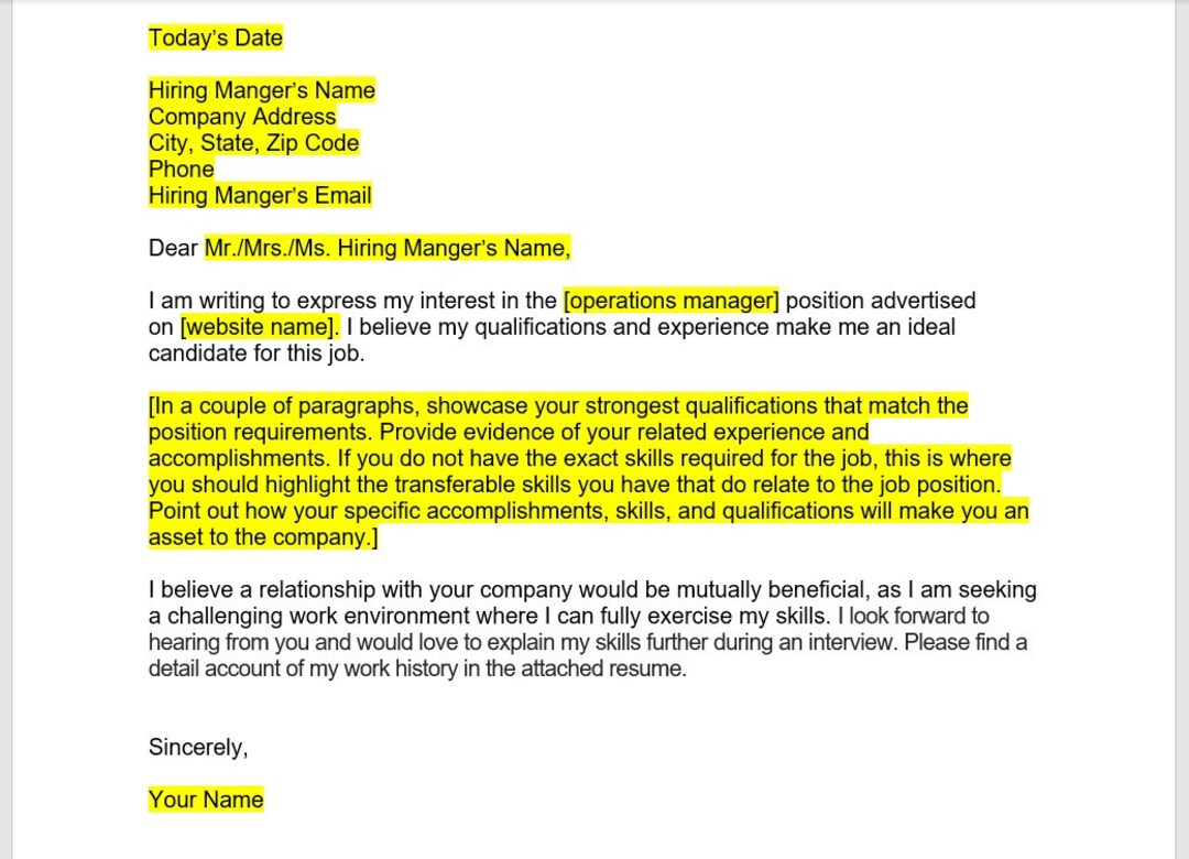 Lettera di presentazione in formato word