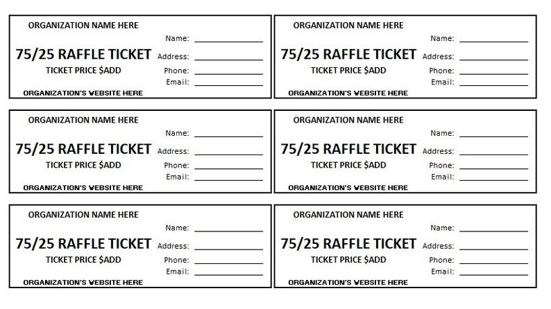 Editable 75/25 Raffle Ticket, 75/25 Raffle, Enter to Win Printable ...