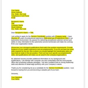 Carta de apresentação do coordenador de serviço, modelo de carta de apresentação, carta de apresentação editável, modelo de carta de apresentação, modelo do Word, download instantâneo