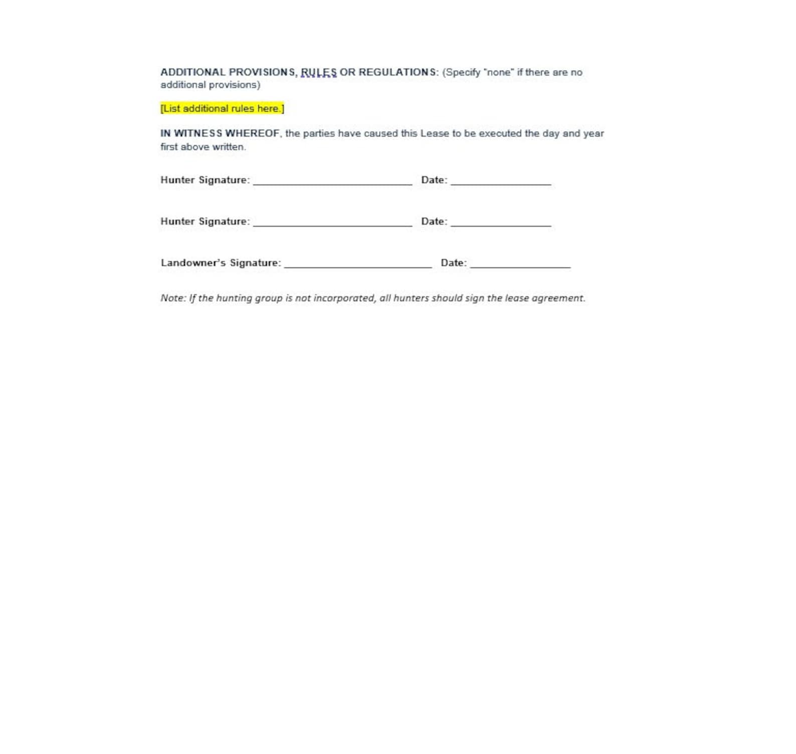 Hunting Lease Agreement, Hunting Lease Agreement Template, Hunting ...