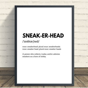 Definición de Sneakerhead, Impresión de pared, Amante de las zapatillas, Arte del dormitorio de los hombres, Regalo del amante de los zapatos, Impresión del dormitorio de los adolescentes, Regalo de bienvenida, Impresión digital