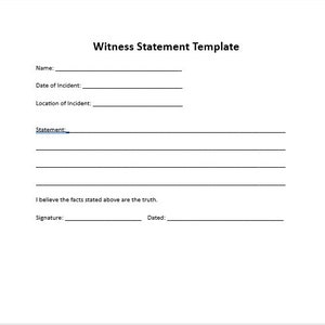 Könnte beinhalten: Eine Zeugenaussage-Vorlage mit Feldern für Name, Datum des Vorfalls, Ort des Vorfalls, Aussage, Unterschrift und Datum.
