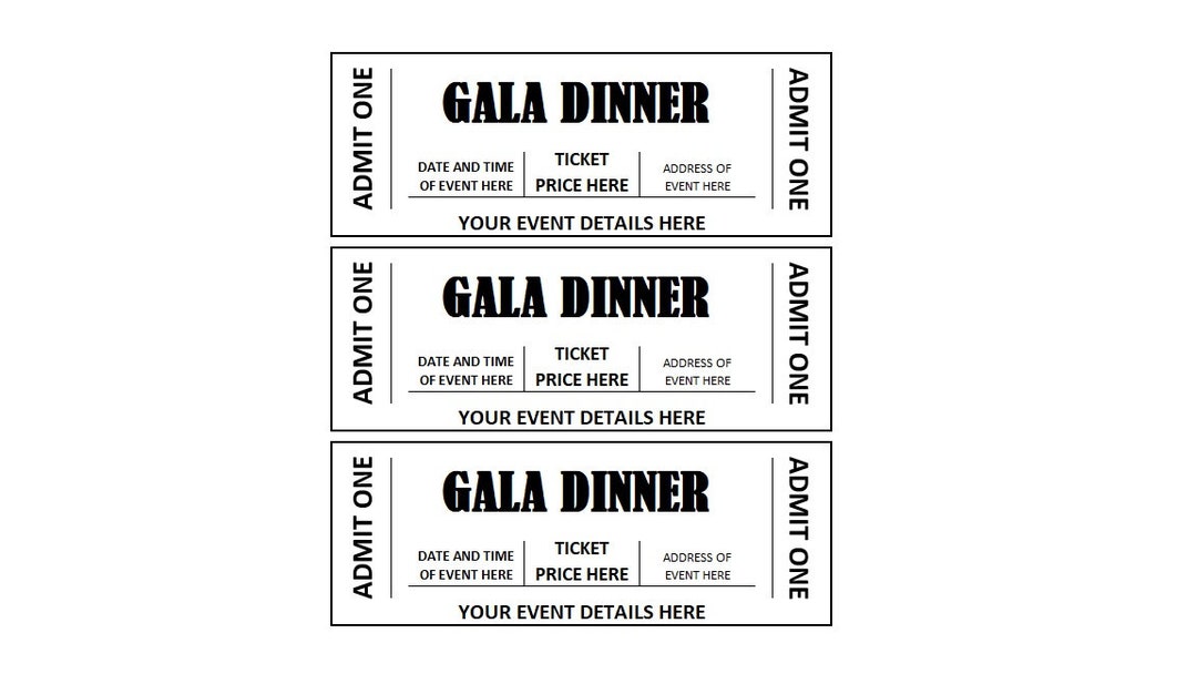 Editable GALA Dinner Event Ticket, Gala Dinner Ticket Printables Editable GALA Dinner Event Ticket, Gala Dinner Ticket Printables