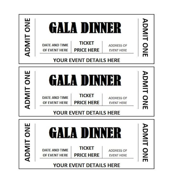 Editable GALA Dinner Event Ticket, Gala Dinner Ticket Printables, Editable Gala Dinner Ticket Template Printable, DIY Event Ticket, Ticket