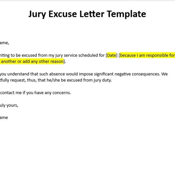 Editable Jury Excuse Template, Jury Excuse Note, Jury Excuse Template, Jury Excuse Letter, Letter Template, Word Template