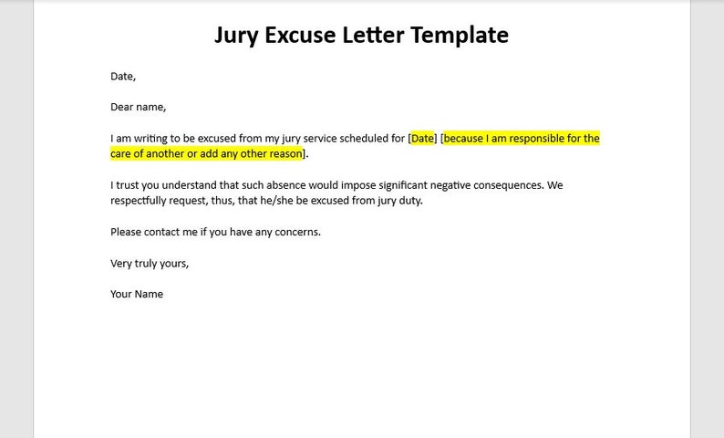 Editable Jury Excuse Template, Jury Excuse Note, Jury Excuse Template ...