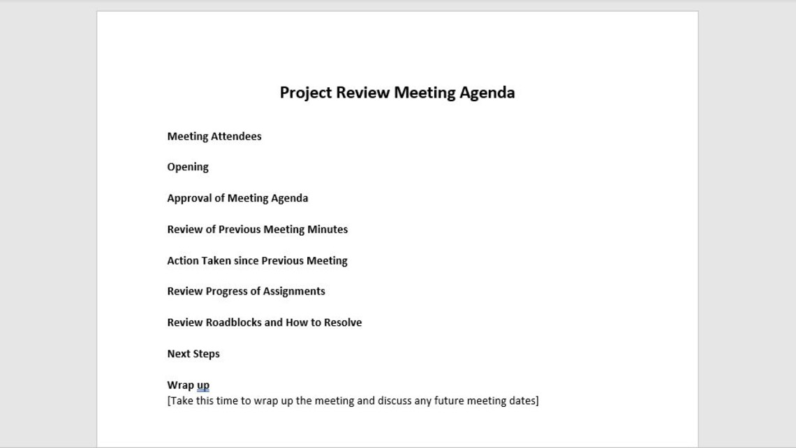 Project Review Meeting Agenda Template Meeting Agenda Staff Meeting 