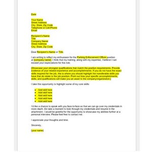 Carta de presentación para agente de control de estacionamiento, plantilla de carta de presentación, carta de presentación editable, plantilla de carta de presentación, plantilla de currículum de Word