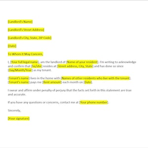 Modelo de carta de comprovante de residência, carta de comprovante de residência, modelo de comprovante de residência, modelo do Word, carta simples, carta do Word