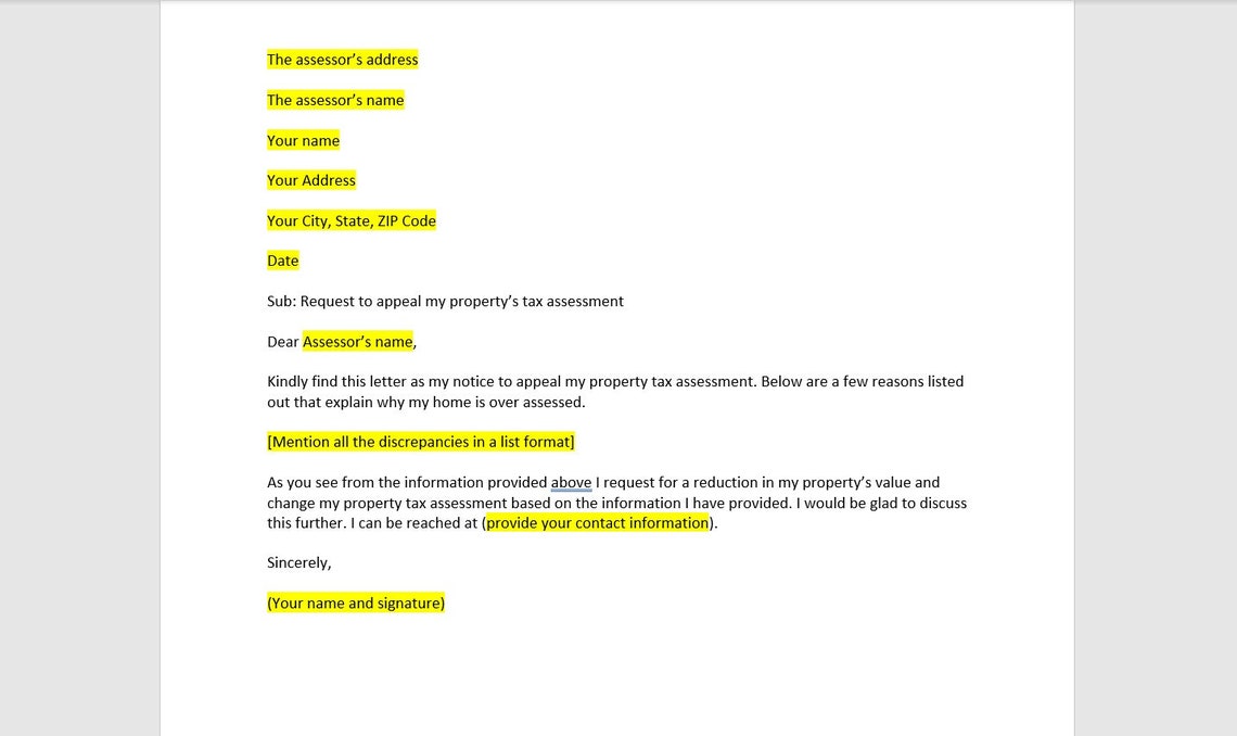 Property Tax Appeal Letter Template, Property Tax Appeal Letter, Property Tax Appeal Template