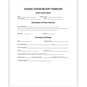 School Tutor Receipt Template, Receipt, Receipt Template, Word Template, Simple Template, Word Template, Word Receipt, Simple Receipt