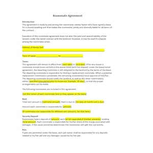 Plantilla de acuerdo de compañero de cuarto, contrato de compañero de cuarto, acuerdo de Word, acuerdo simple, contrato de alquiler, acuerdo de carta, acuerdo simple