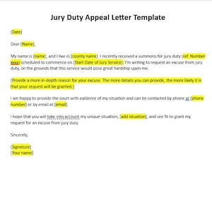 Plantilla editable de carta de apelación de servicio de jurado, carta de apelación de servicio de jurado, servicio de jurado, carta de apelación, carta simple, carta de palabras