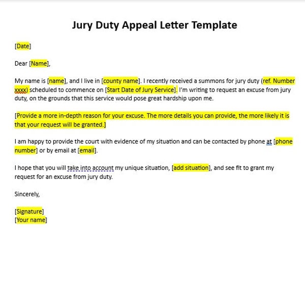 Editable Jury Duty Appeal Letter Template, Jury Duty Appeal Letter, Jury Duty, Appeal Letter, Simple Letter, Word Letter