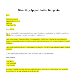 Modelo de carta de apelação de deficiência editável, carta de deficiência, modelo de carta de deficiência, modelo de carta, modelo do Word, modelo