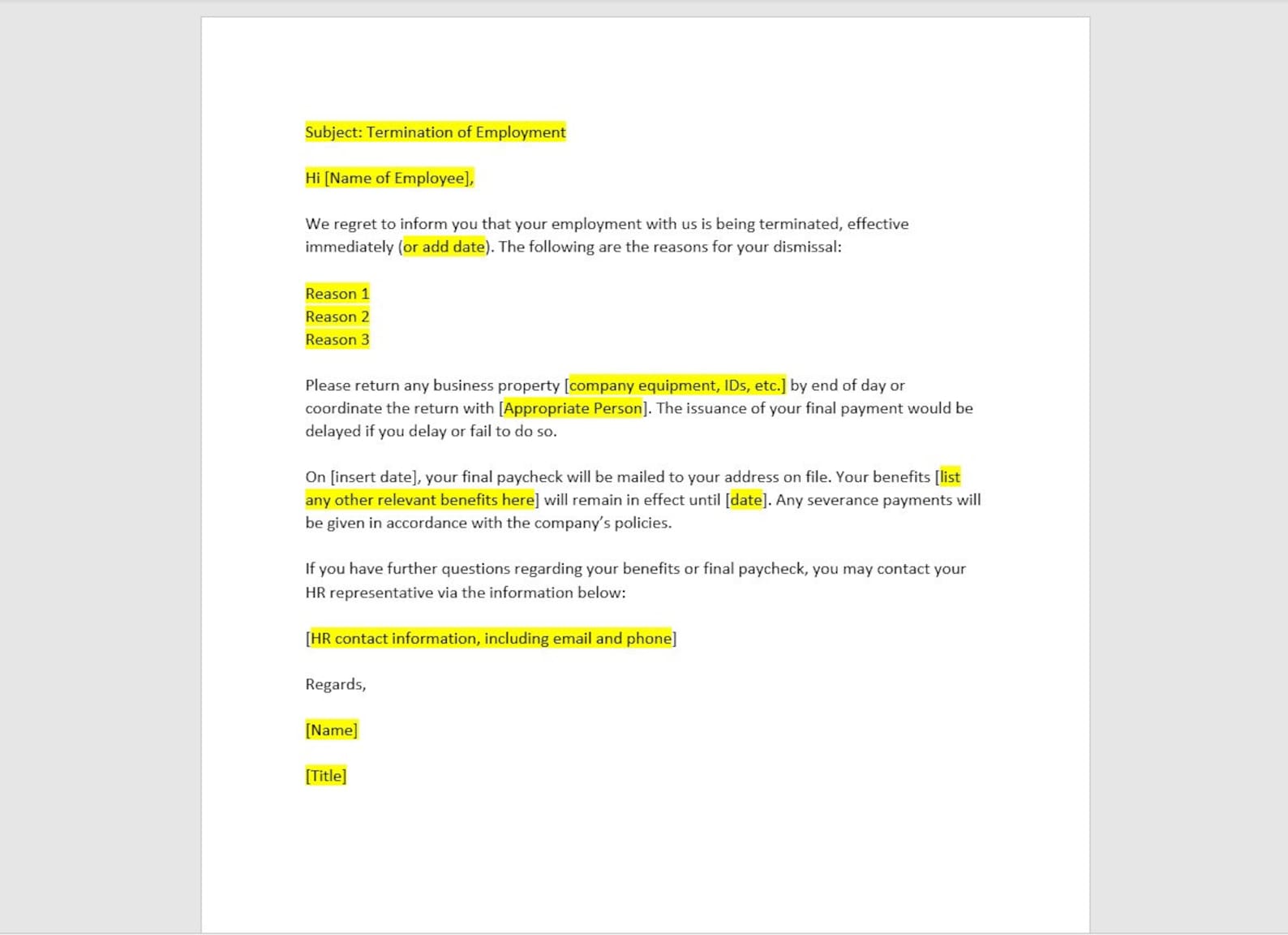 Employee Termination Email Template Termination Email Termination Employee Termination Email Template Termination Email Termination
