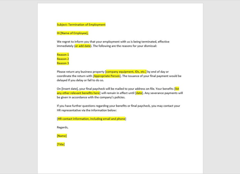 Employee Termination Email Template Termination Email Termination Employee Termination Email Template Termination Email Termination
