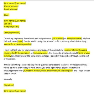 Werkschema Ontslagbrief, Ontslagbrief, Ontslagsjabloon, Ontslagbriefsjabloon, Ontslagbriefsjabloon, Woordsjabloon, Eenvoudige brief