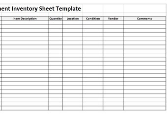 Editable Equipment Inventory Sheet, Inventory Sheet Template, Inventory, Inventory Template, Excel Template, Simple Template