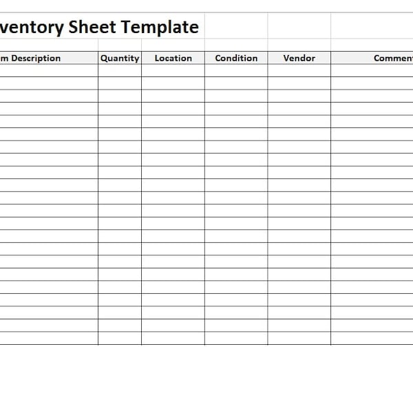 Editable Equipment Inventory Sheet, Inventory Sheet Template, Inventory, Inventory Template, Excel Template, Simple Template