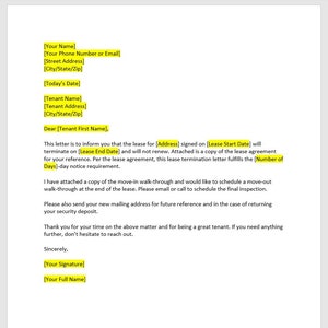 Plantilla de carta de terminación de arrendamiento, Carta de terminación de arrendamiento, Plantilla de terminación de arrendamiento, Carta de terminación, Plantilla de Word, Carta simple