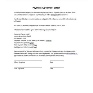 Editable Payment Contract Template, Payment Agreement Letter, Payment Agreement Template, Agreement Letter, Letter Template, Word Template