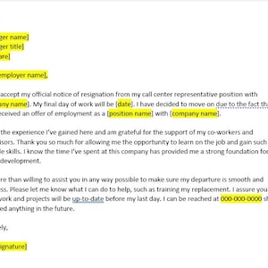 Call Center Rep Resignation Letter Template, Resignation Letter, Resignation Template, Resignation Letter Template, Word Template