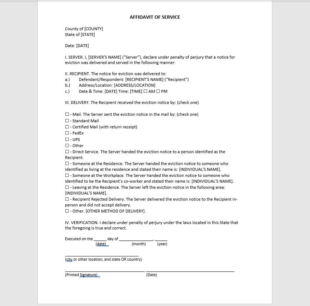 Affidavit of Service Eviction, Affidavit of Service Template, Affidavit