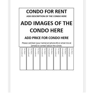 Editable Condo for Rent Tear-off Flyer, Tear-off Flyer Template, Rental Condo Advertisement, Advertisement Flyer, Flyer Template