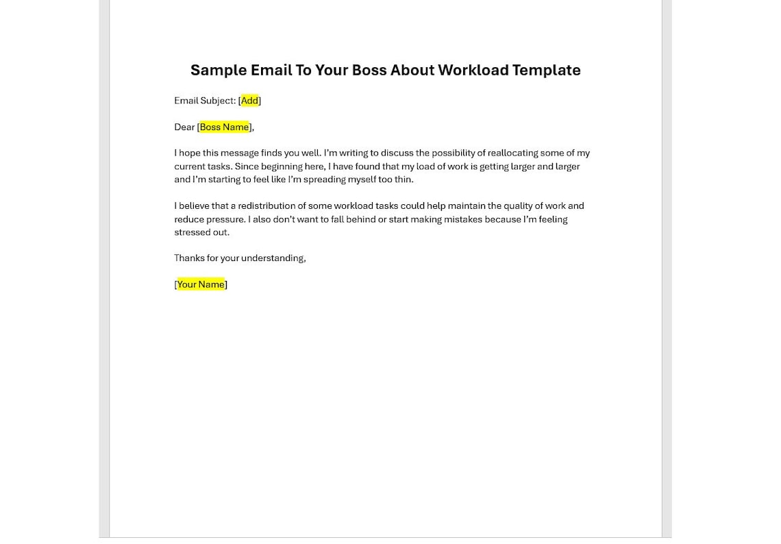 Sample Email to Your Boss About Workload Template, Email to Your Boss