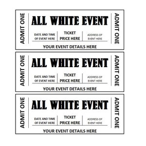 Bearbeitbares All White Event Ticket, All White Ticket Printables, Bearbeitbares All White Ticket Template Printable, DIY Event Ticket, Template