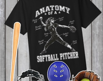 Softball Pitcher Anatomy T-Shirt | Softball Player Graphic | Softball Pitcher Tee | Fastpitch Softball Tee