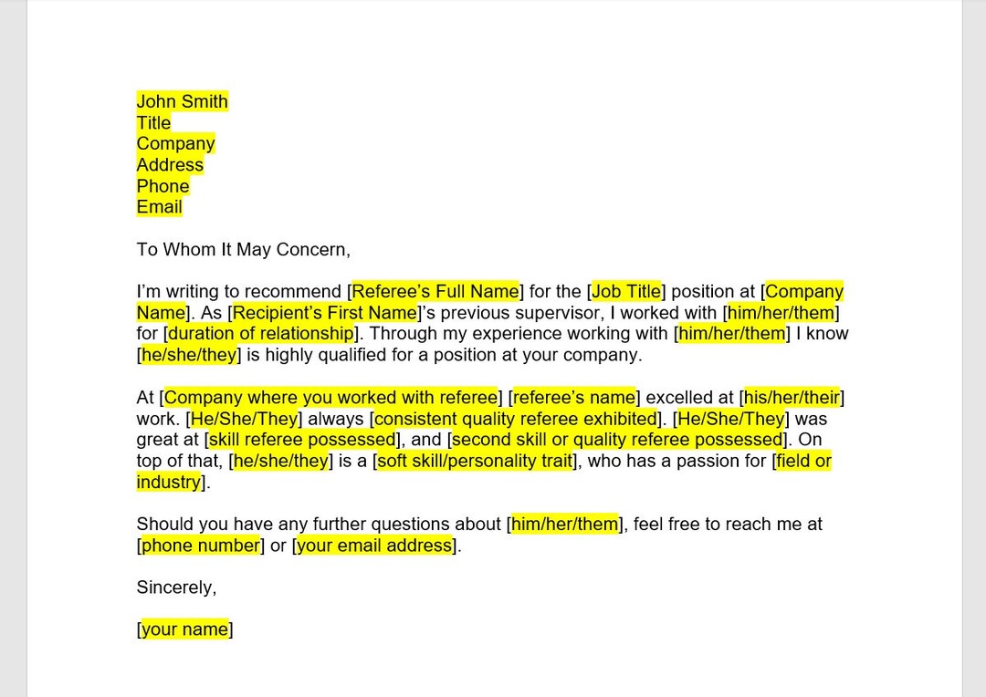 Reference Letter Template Employee Reference Letter Reference 