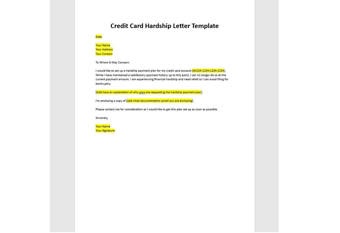 Editable Credit Card Hardship Letter Template, Credit Card Hardship