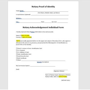 Könnte beinhalten: Ein weißes Formular "Notarieller Identitätsnachweis" mit Textfeldern für Name, Adresse und E-Mail. Das Formular enthält einen Abschnitt "Notarielle Anerkennung Einzelformular" mit Kontrollkästchen zur Identitätsprüfung und Unterschriftenzeilen.
