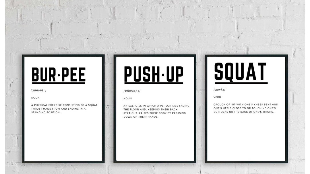 Set of 3 Gym Prints Definition Print, Gym Wall Art, Motivational Print
