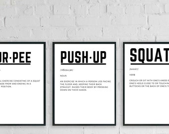 Set of 3 Gym Prints Definition Print, Gym Wall Art, Motivational Print, Inspirational Wall Art, Home Gym Print, Workout Print, Gym Poster