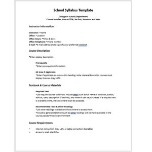 Editable School Syllabus Template, Editable Syllabus, School Syllabus Template, Course Schedule Template, Simple Template, Word Template