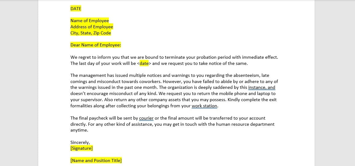 Probation Early Termination Letter Template, Probation Termination