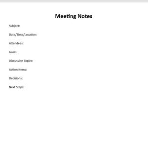 Meeting Notes Template, Meeting Agenda, Staff Meeting Agenda, Staff Agenda, Word Template, Simple Meeting Notes Template